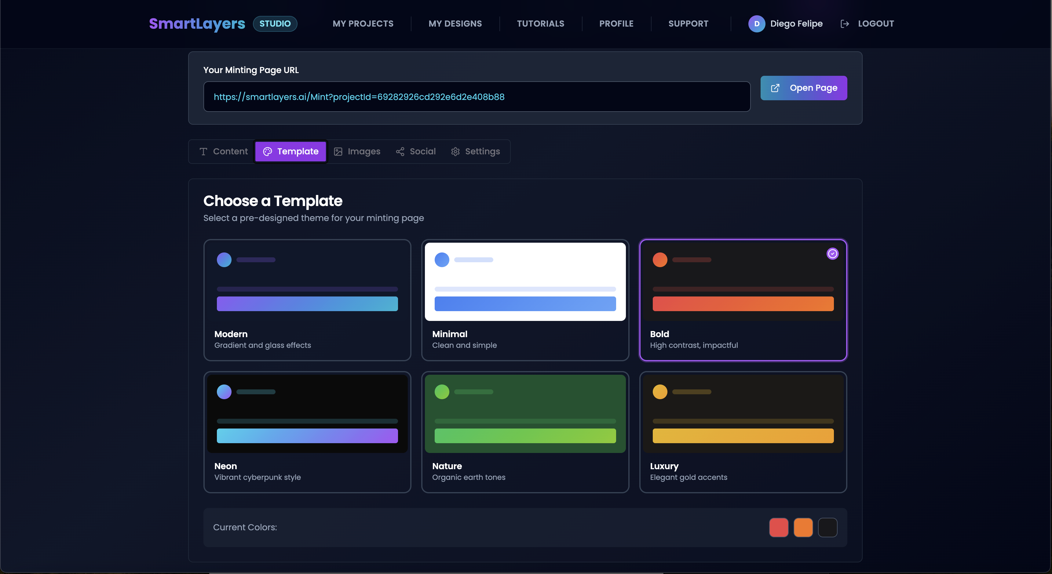 Mint Page Template Selection
