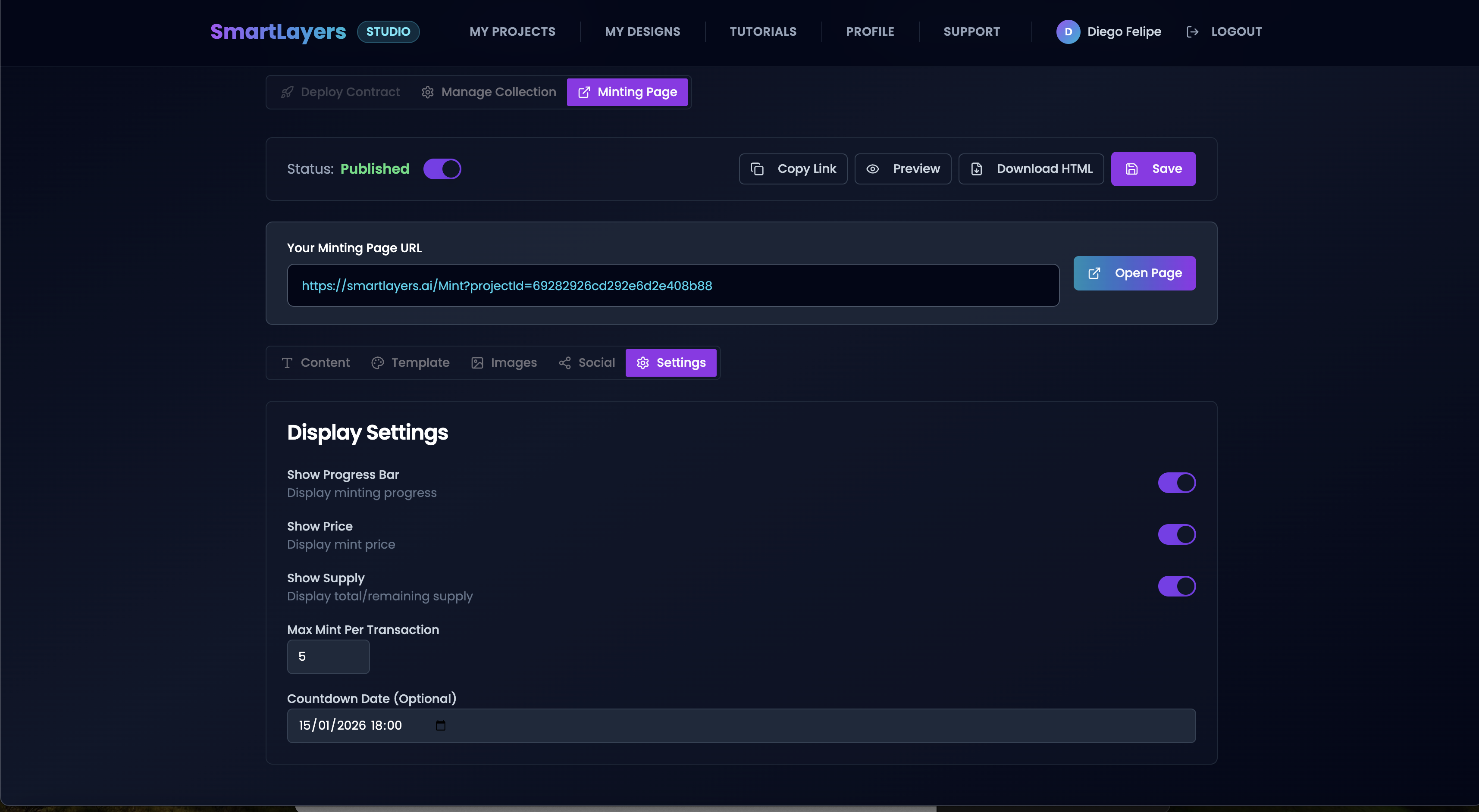 Mint Page Display Settings
